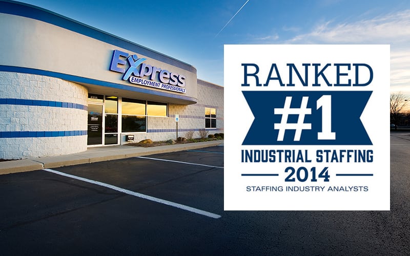 Exterior shot of Express location with "Ranked #1 Industrial Staffing" award superimposed