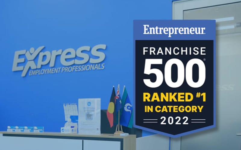 Entrepreneur Franchise 500 #1 in category award superimposed over an interior Express location image